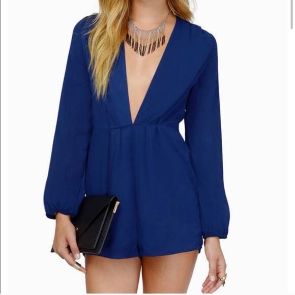 Tobi Melinda Deep V Navy Romper sz S - Picture 1 of 6
